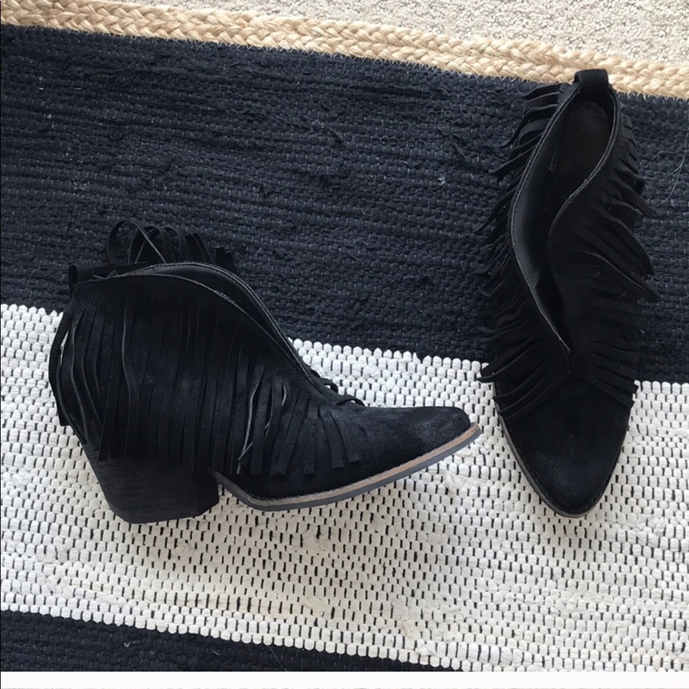 Matisse black fringe booties by Coconuts